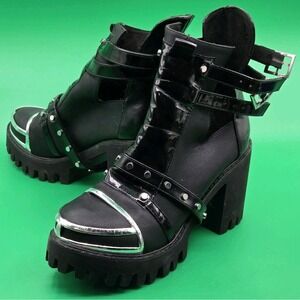 Demonia SINISTER-201 Boots Womens Size 7 Black Goth Shoes 3.5" Heel Punk Rock